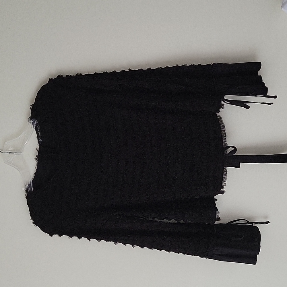 Zara Women's Black Open-Back Flocked Stripe Top-Size XS